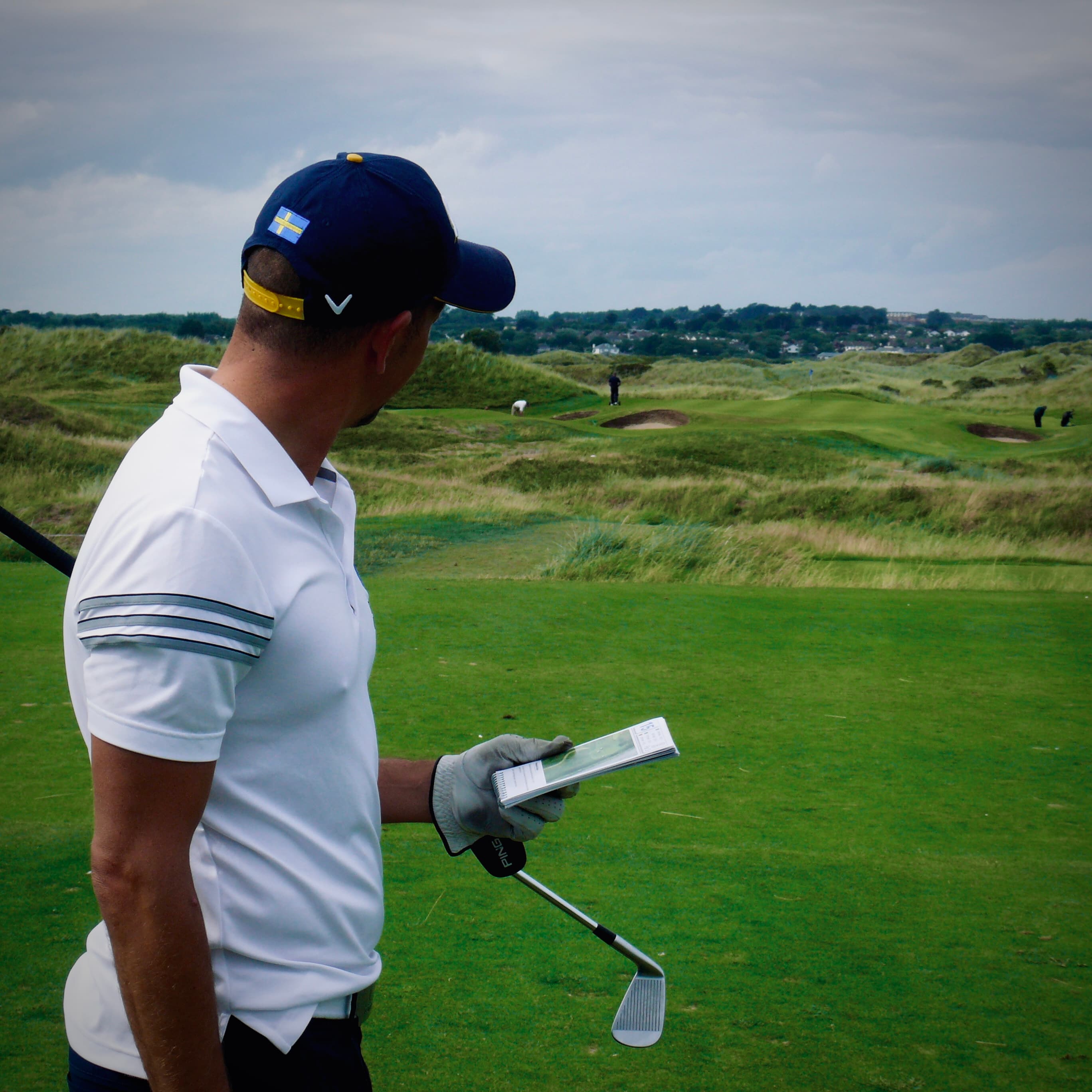 A golfer preparing for a shot